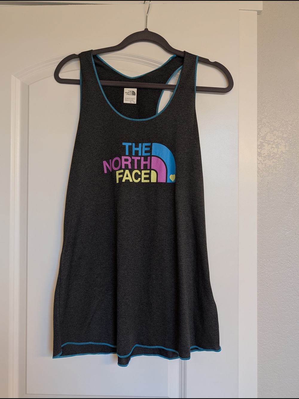 The North Face Charcoal Racerback Tank with Multi-Color Logo